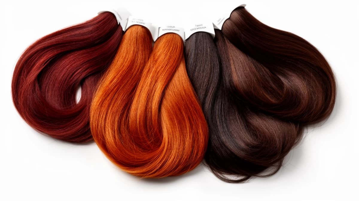 Deep Autumn hair color swatches showing rich warm tones