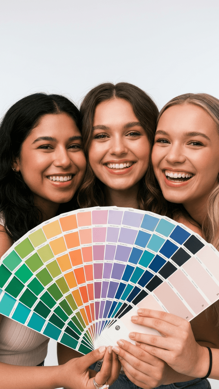 Donna che scopre la sua palette di colori stagionale con campioni di colore - quiz di armocromia gratuito