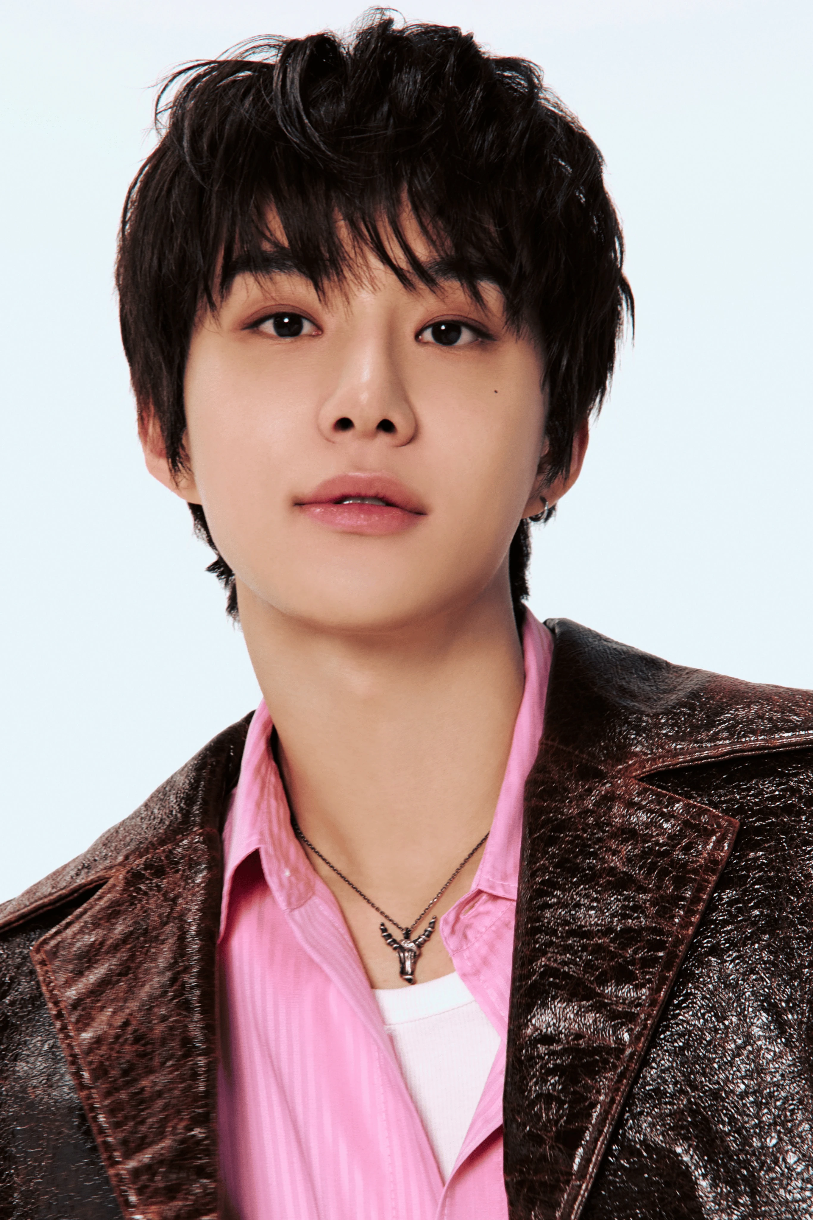 Editorial gallery of Jungwoo (NCT) styled in soft summer outfits blending dusty mauve, mist blue, and slate neutrals, highlighting heather gray, dusty mauve, mist blue, slate green, and antique silver.