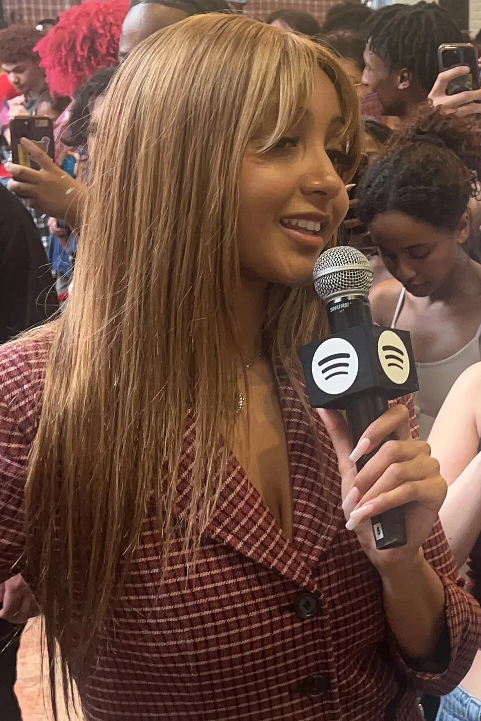 PinkPantheress wearing velvety pastel looks with cool-muted tones, showcasing heather gray, dusty mauve, mist blue, slate green, and antique silver from the Soft Summer palette.