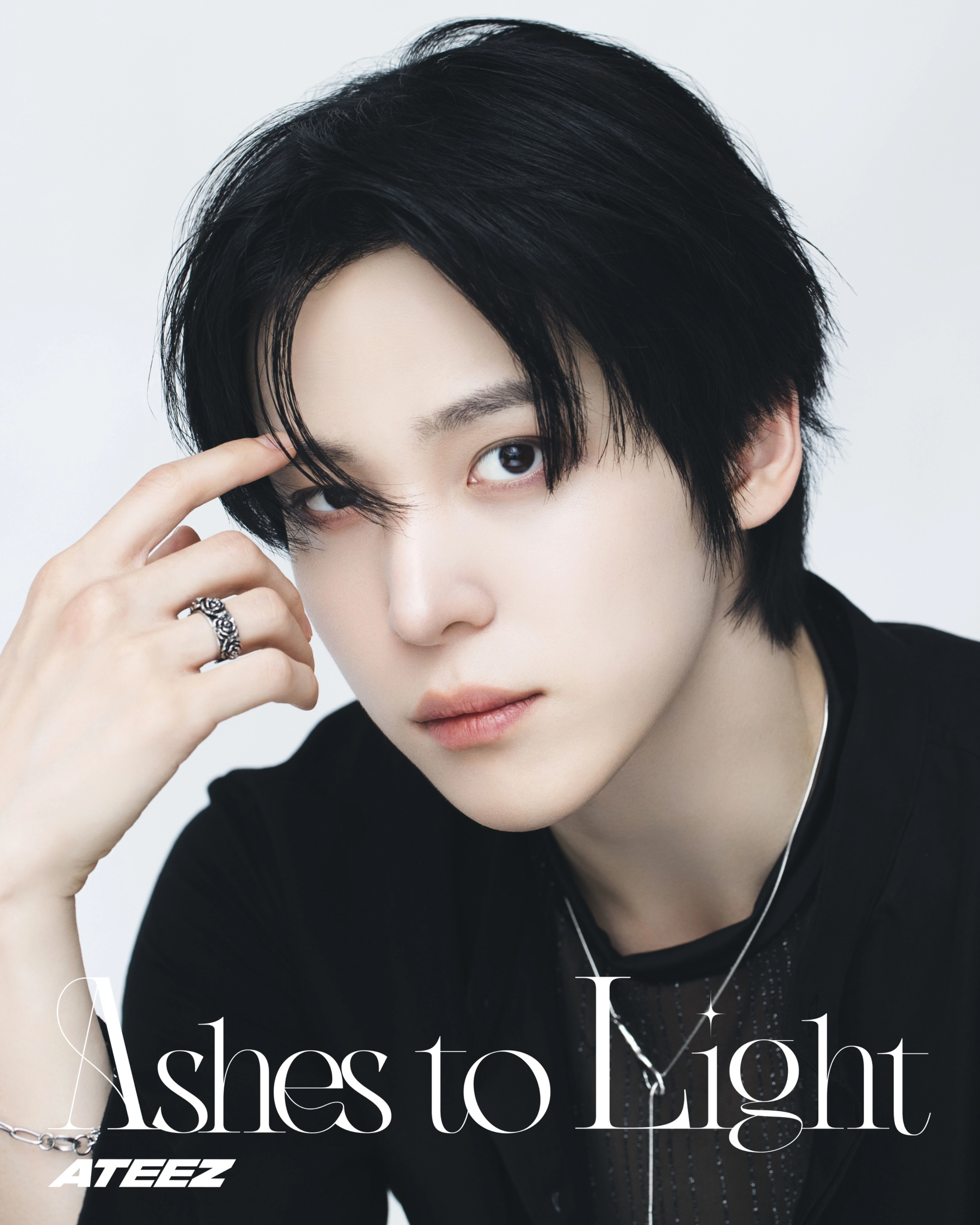 Yunho (ATEEZ) wearing velvety pastel looks with cool-muted tones, showcasing heather gray, dusty mauve, mist blue, slate green, and antique silver from the Soft Summer palette.